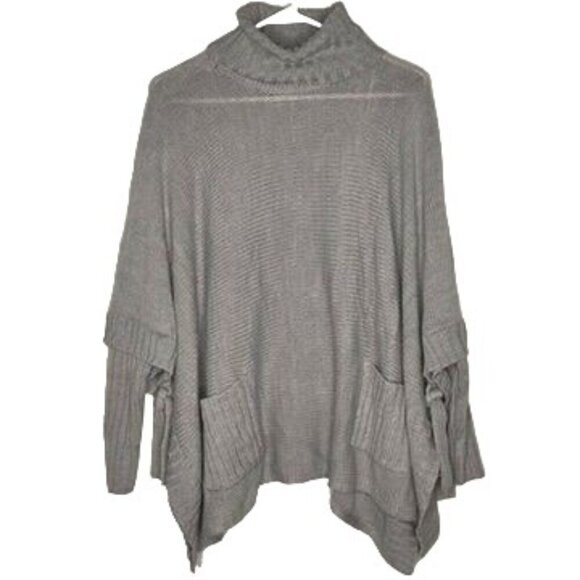 Alga Womens S/M Gray Knit Poncho Sweater Oversized Pockets Boho Boxy Open Sides - Picture 1 of 14